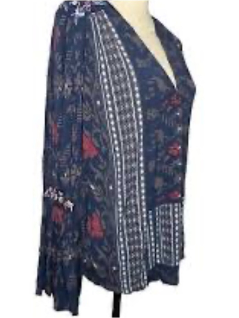 Lucky Brand Boho Bell Sleeve Peasant Floral V-Neck Blouse